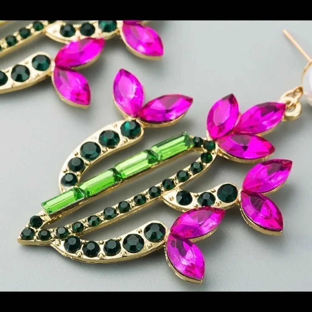 Earrings Cactus Faux Pearls Rhinestone Zinc Alloy